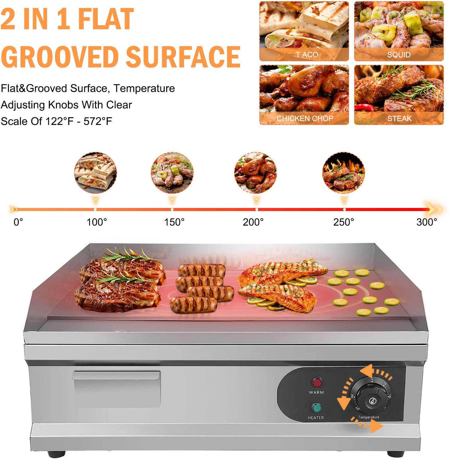 Commercial Stainless Steel Electric Flat Top Grill 25.5" with 4000W Power - Includes Barbecue Accessories for Courtyard BBQ - Perfect for Kitchen and Restaurant Use