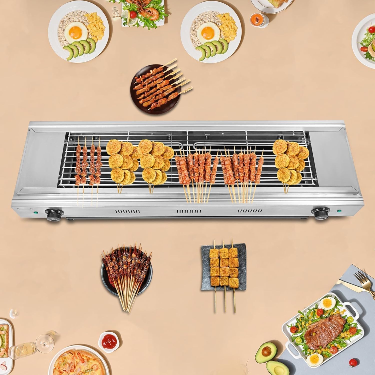 Commercial Stainless Steel Electric Kebab Grill Cooker with Thermostatic Control