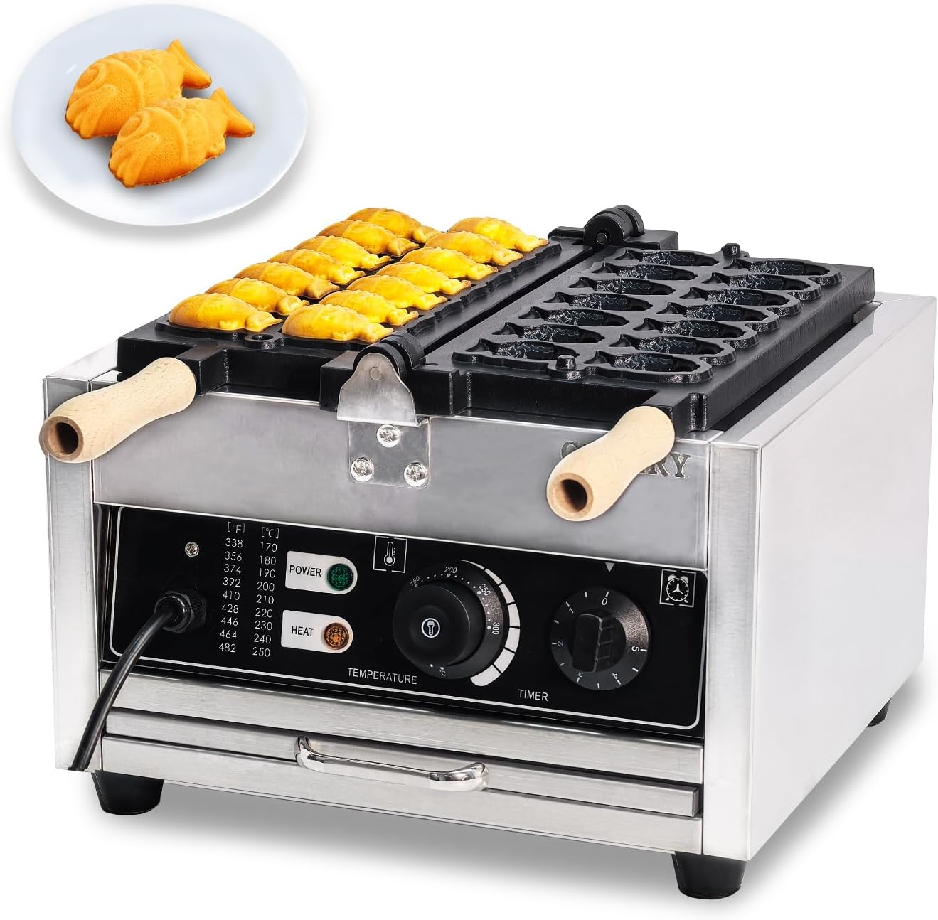 Commercial Taiyaki Waffle Maker - 110V 1400W Fish-Shaped Waffle Iron for Restaurant & Cafe
