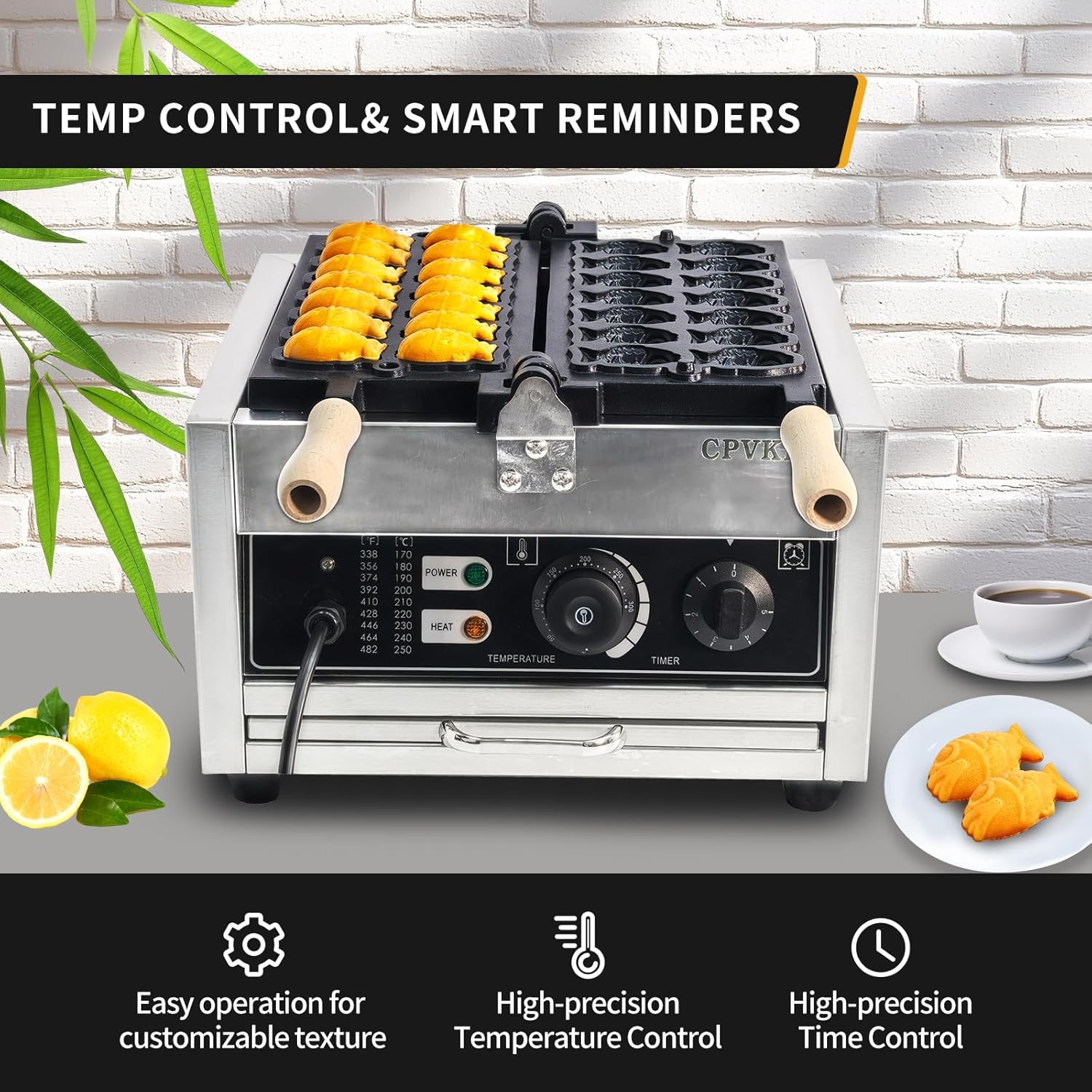 Commercial Taiyaki Waffle Maker - 110V 1400W Fish-Shaped Waffle Iron for Restaurant & Cafe