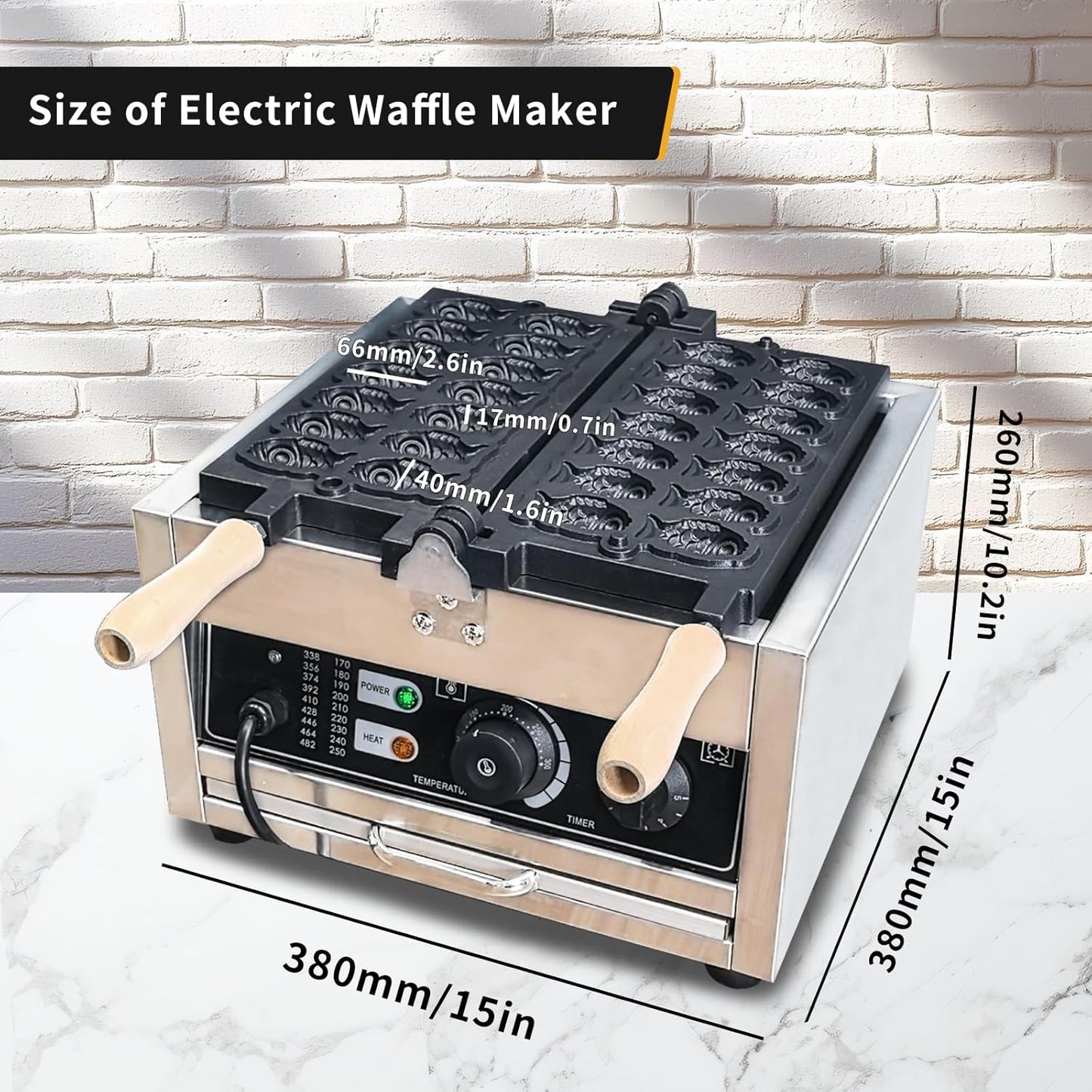 Commercial Taiyaki Waffle Maker - 110V 1400W Fish-Shaped Waffle Iron for Restaurant & Cafe