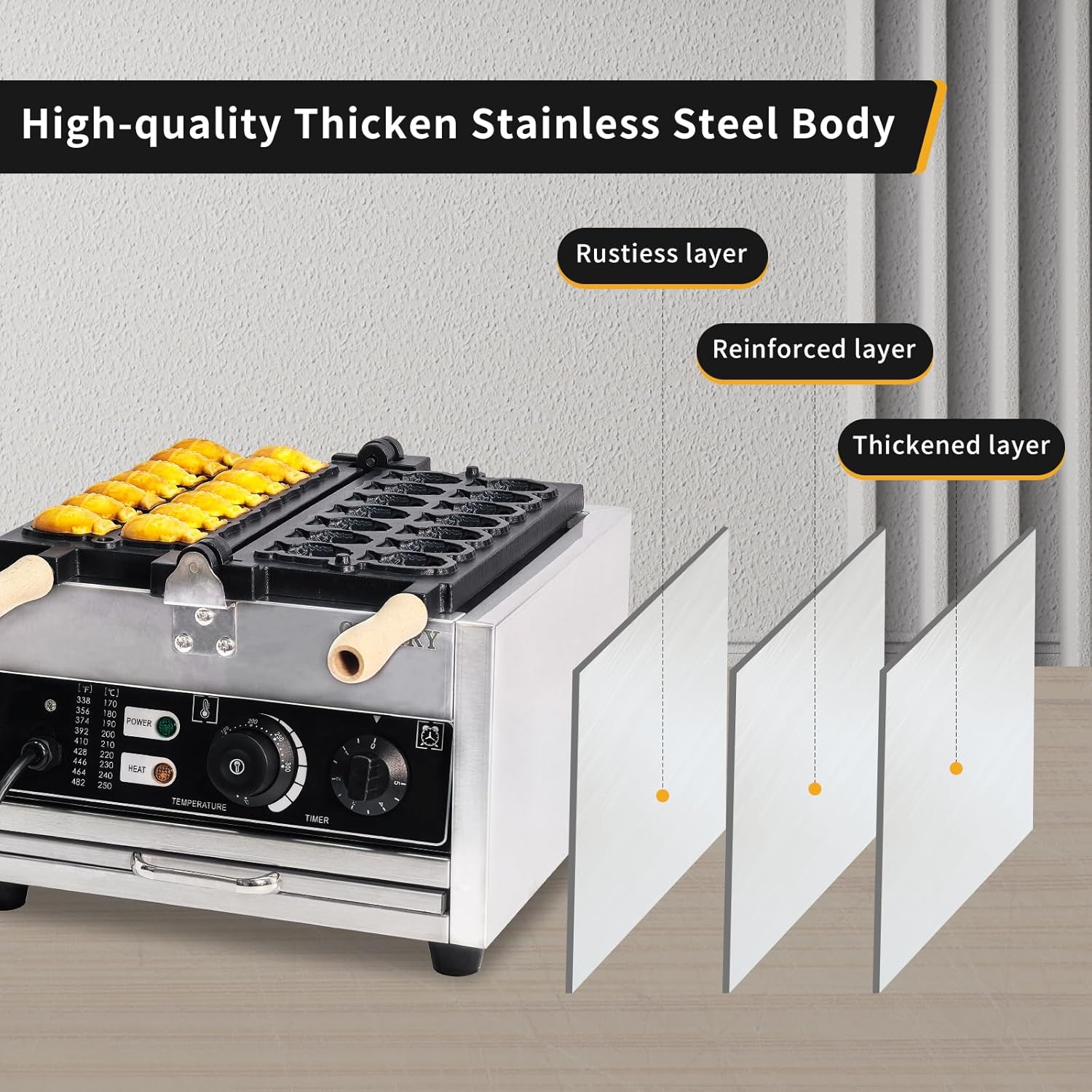 Commercial Taiyaki Waffle Maker - 110V 1400W Fish-Shaped Waffle Iron for Restaurant & Cafe