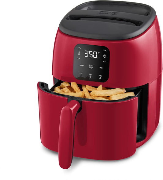 Compact 2.6 Qt. Red Electric Air Fryer Oven for Healthier Meals - Auto Shut Off, Digital, 1000-Watt - Ideal for Small Spaces - DASH Tasti-Crisp™