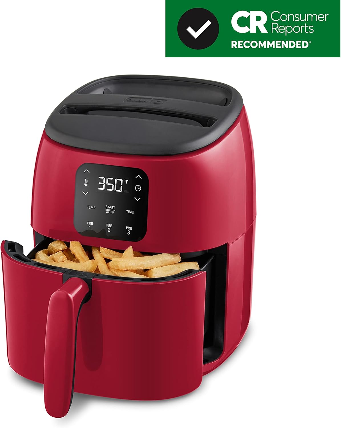 Compact 2.6 Qt. Red Electric Air Fryer Oven for Healthier Meals - Auto Shut Off, Digital, 1000-Watt - Ideal for Small Spaces - DASH Tasti-Crisp™