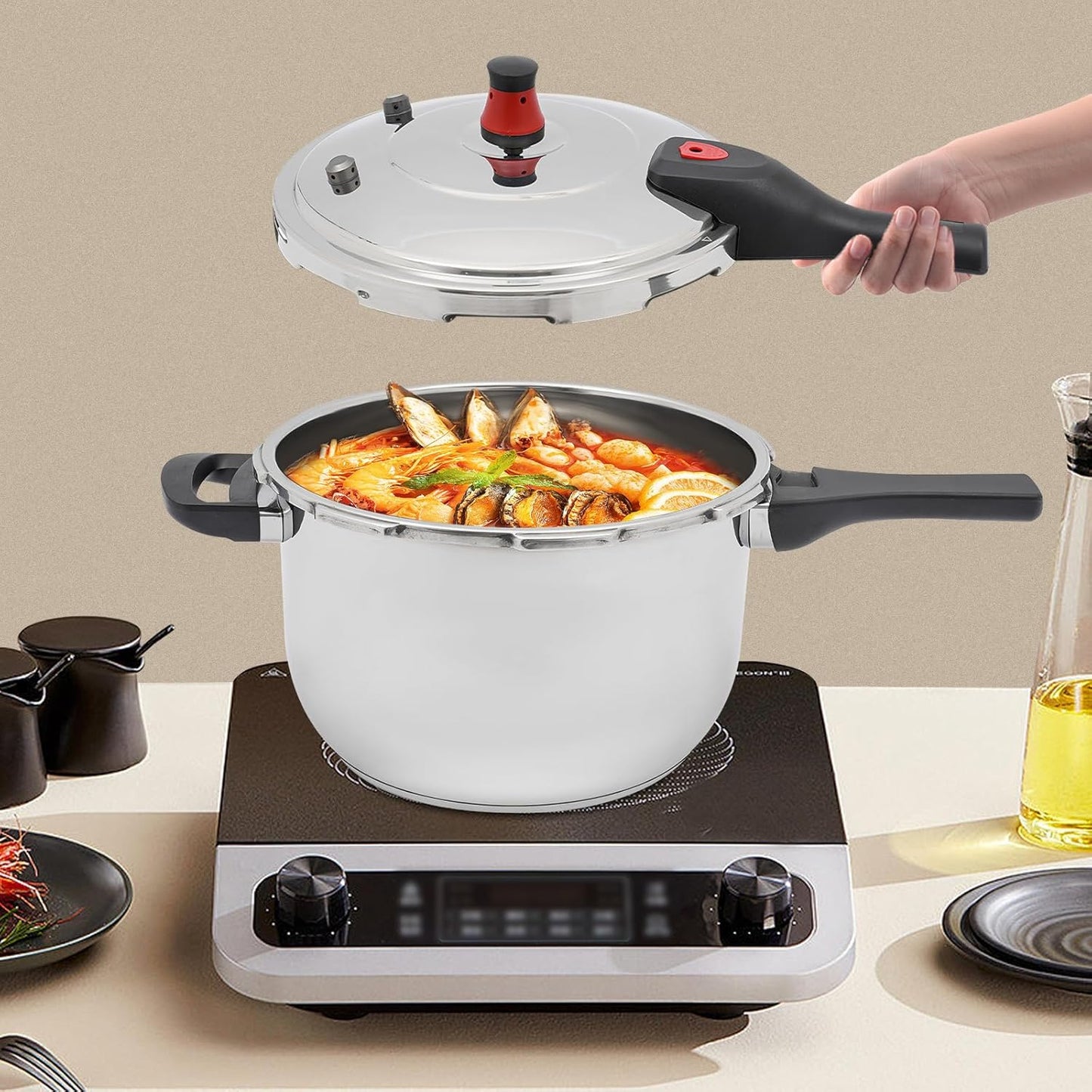 Compact 7.18QT Stovetop Pressure Cooker with 80Kpa Pressure for Fast Canning