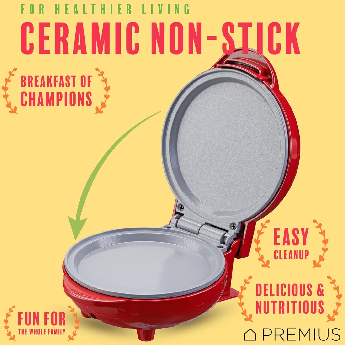 Compact Ceramic NonStick Snack Griddle Maker - 4" Mold for Fluffy Pancakes, Eggs, Pizzas & More in Red - Quick Heating for On-the-Go Meals