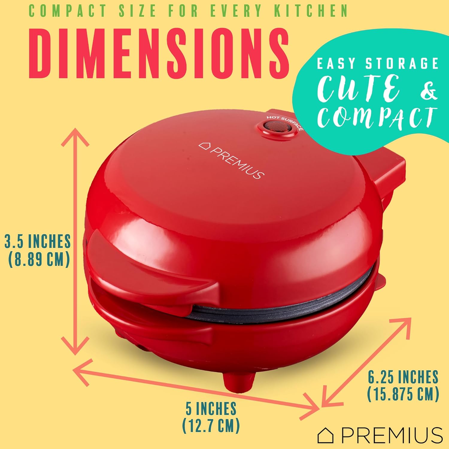 Compact Ceramic NonStick Snack Griddle Maker - 4" Mold for Fluffy Pancakes, Eggs, Pizzas & More in Red - Quick Heating for On-the-Go Meals