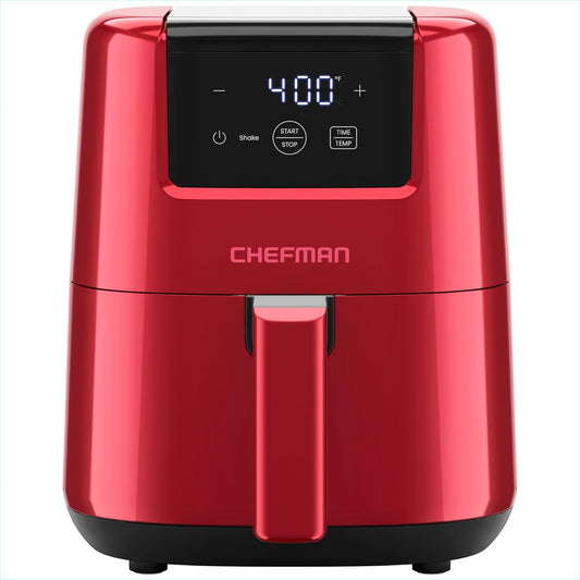 Compact Chefman 2 Qt Mini Air Fryer with Digital Timer - Nonstick Basket, Dishwasher Safe, Quick Meals in Minutes - Red