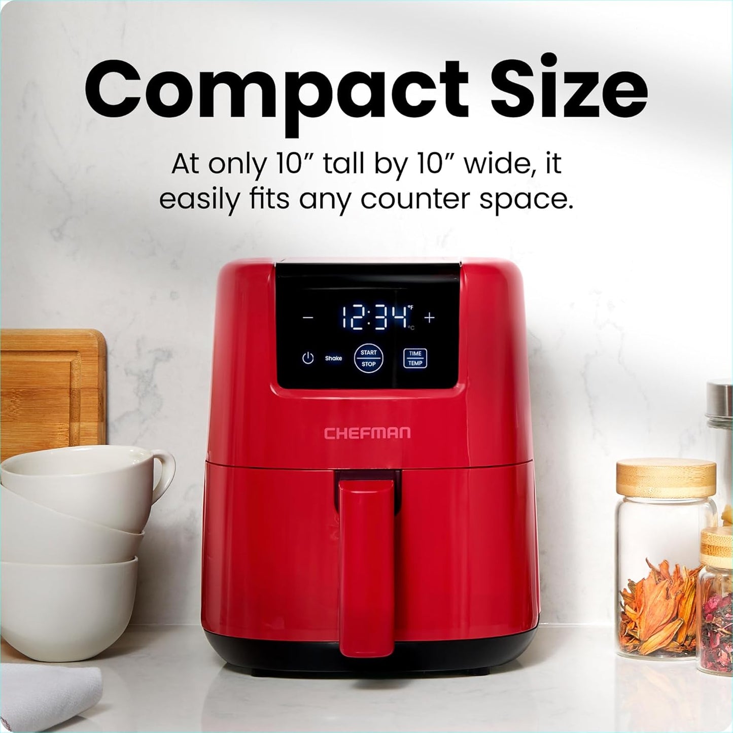 Compact Chefman 2 Qt Mini Air Fryer with Digital Timer - Nonstick Basket, Dishwasher Safe, Quick Meals in Minutes - Red