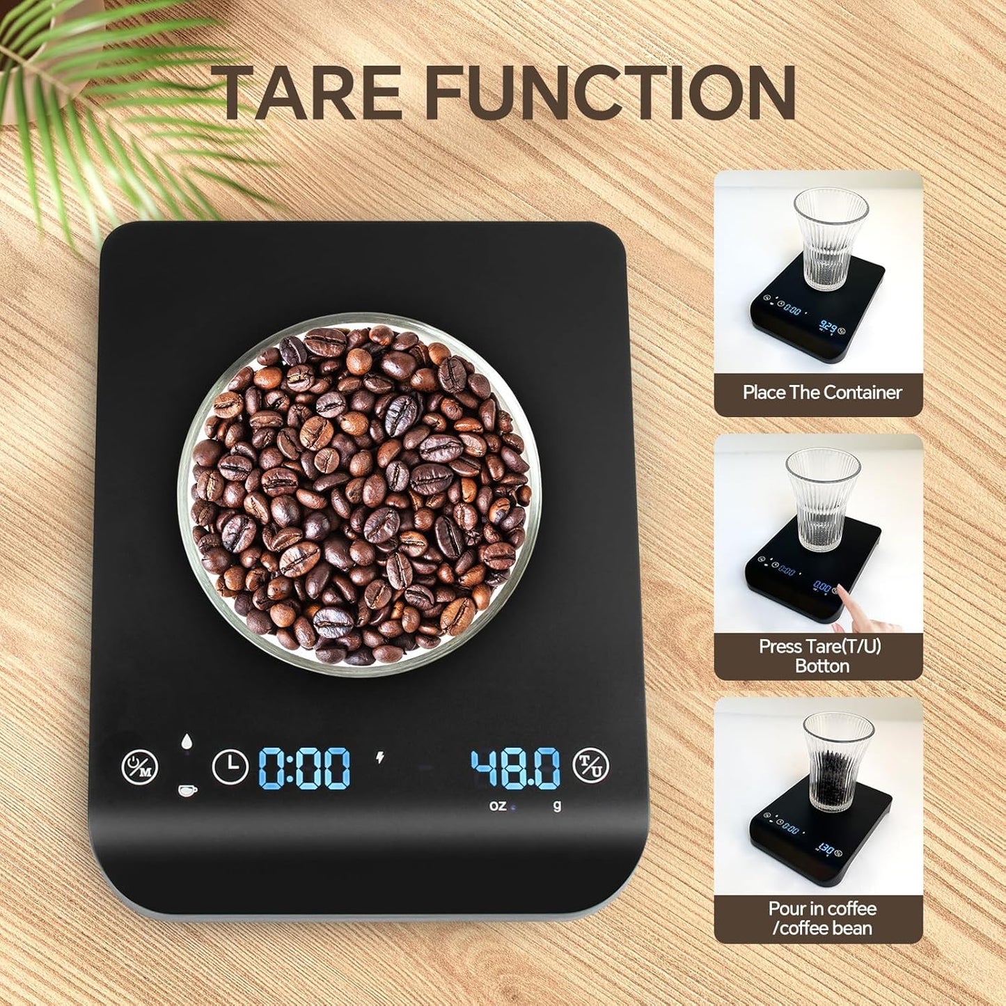 Compact Coffee Scale with Timer 3kg/0.1g - Accurate Rechargeable Espresso Scale for Pour-Over, French Press - Automatic Timing