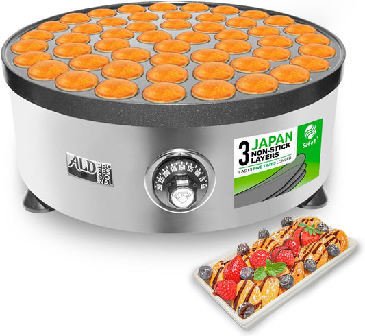 Compact Electric Poffertjes Iron | Mini Dutch Pancake Maker | Nonstick 110V | 50 Round Pancakes