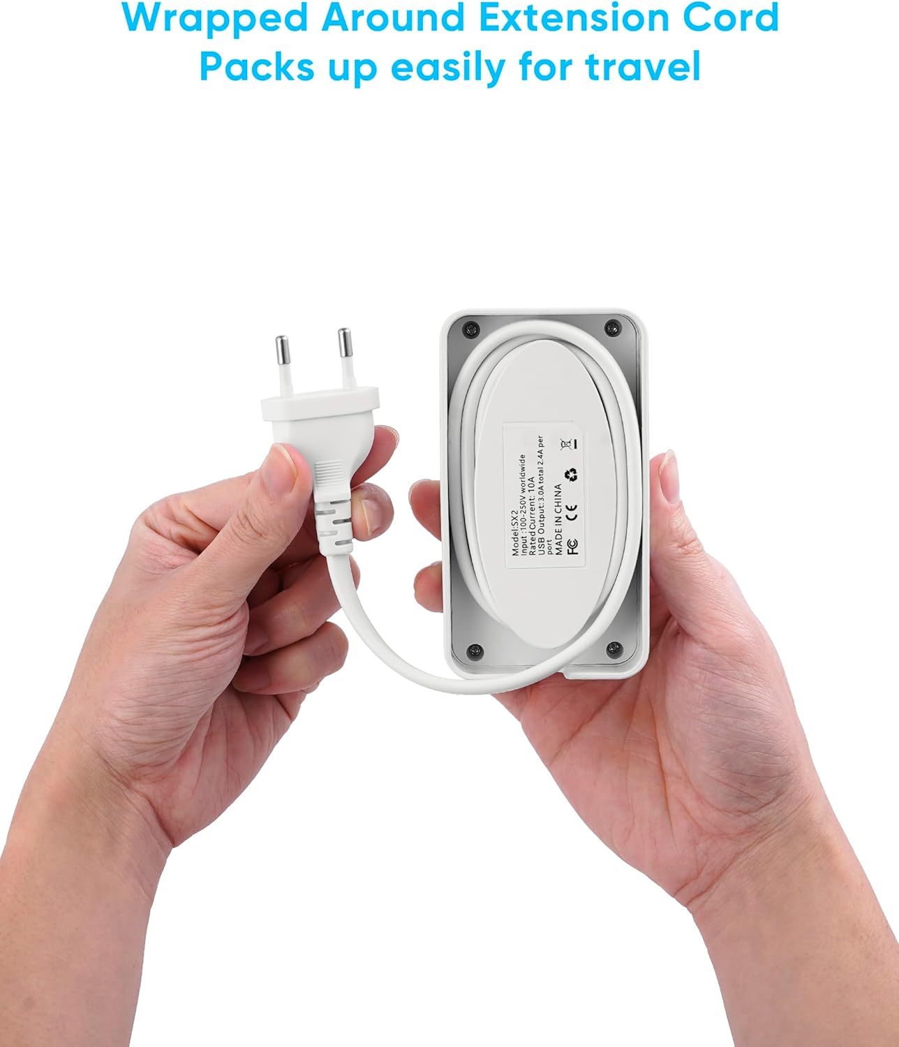 Compact European Travel Plug Adapter Power Strip with 6 AC Outlets, 20W USB C Power Delivery, 3ft Extension Cord - EU/UK/US Adapter for Travel