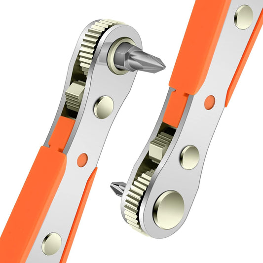 Compact Mini Ratchet Wrench Set with Phillips Magnetic Screwdriver - 1/4" Drive High Torque Offset Tool for Tight Spaces - Reversible Design for Easy Use - 1 Piece