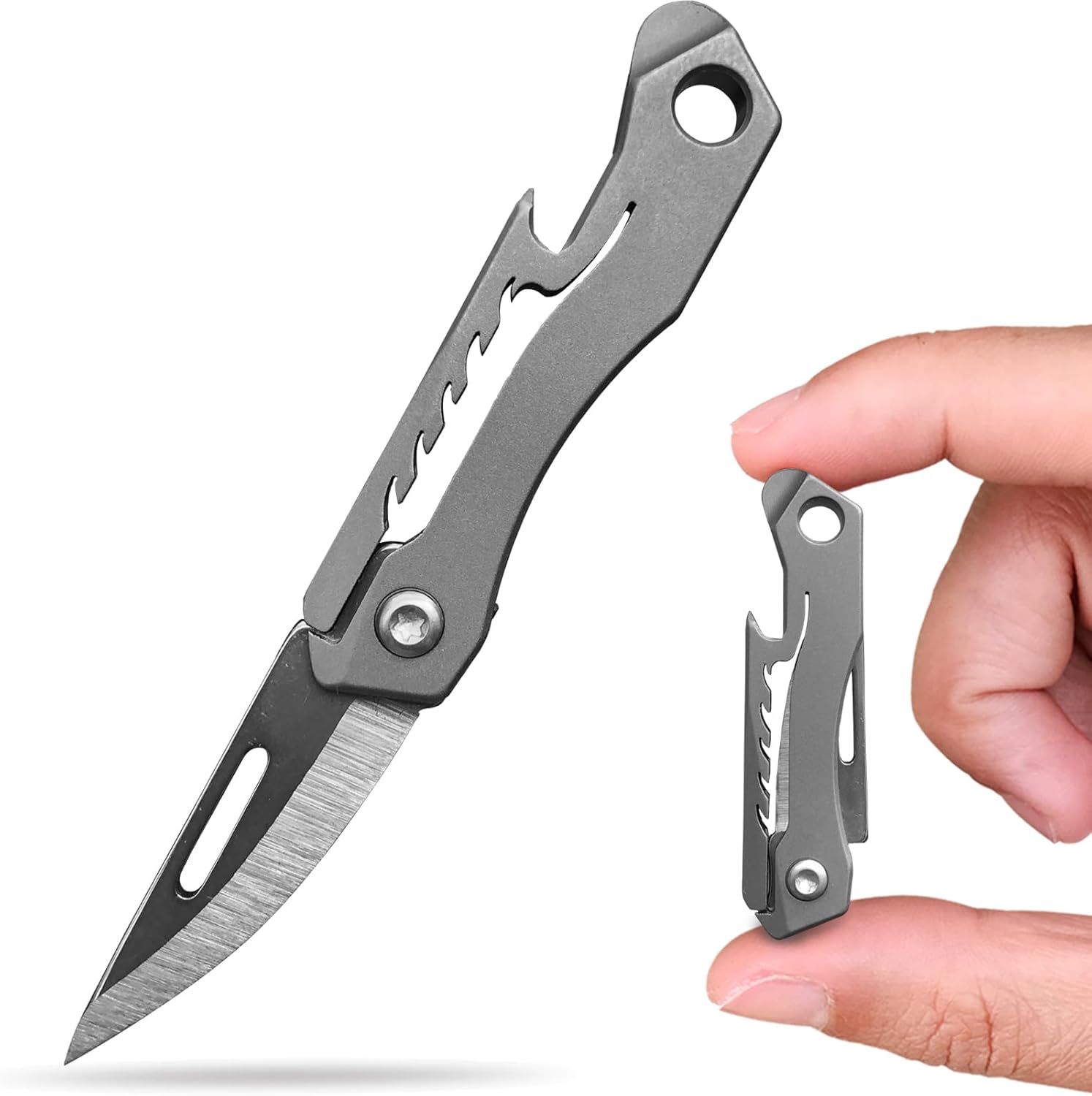 Compact Titanium Alloy Keychain Knife - Mini Pocket Folding EDC Cutter for Women and Men, Ideal Gifts