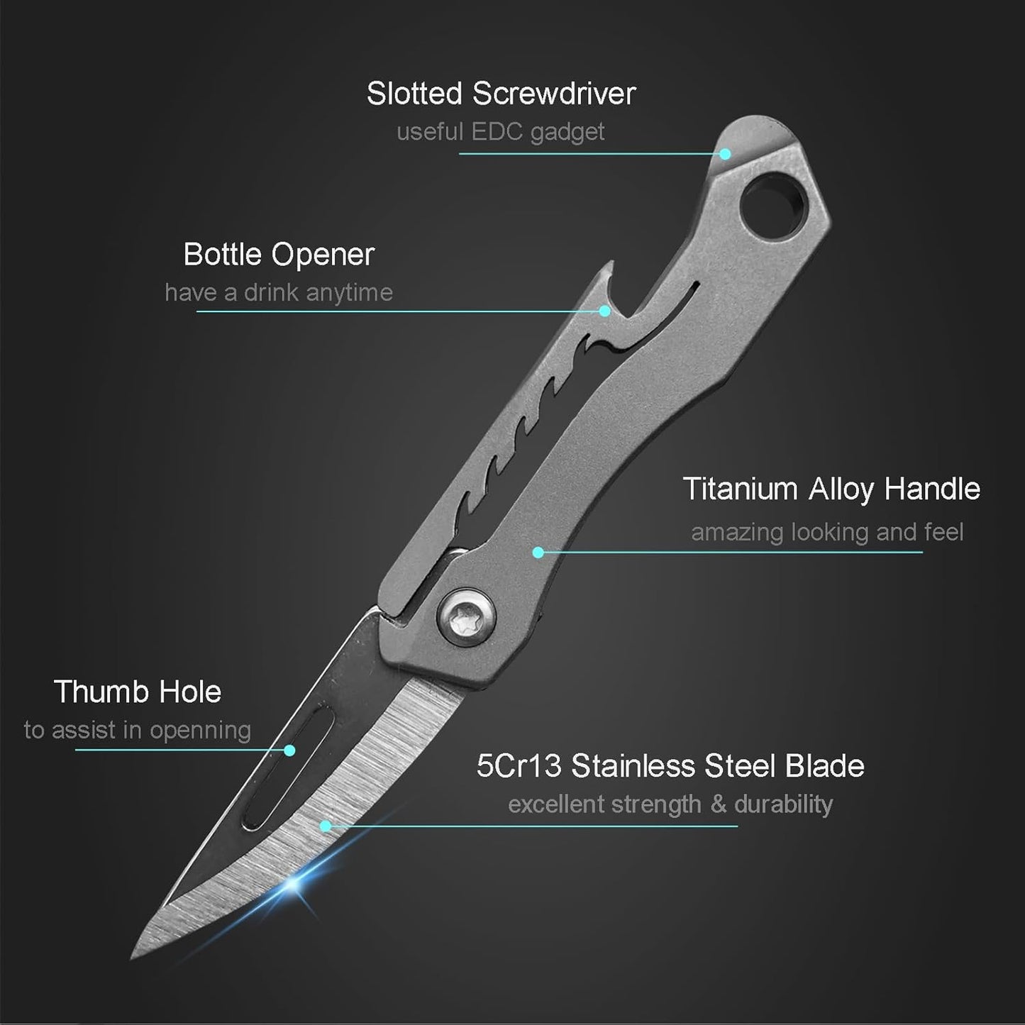 Compact Titanium Alloy Keychain Knife - Mini Pocket Folding EDC Cutter for Women and Men, Ideal Gifts
