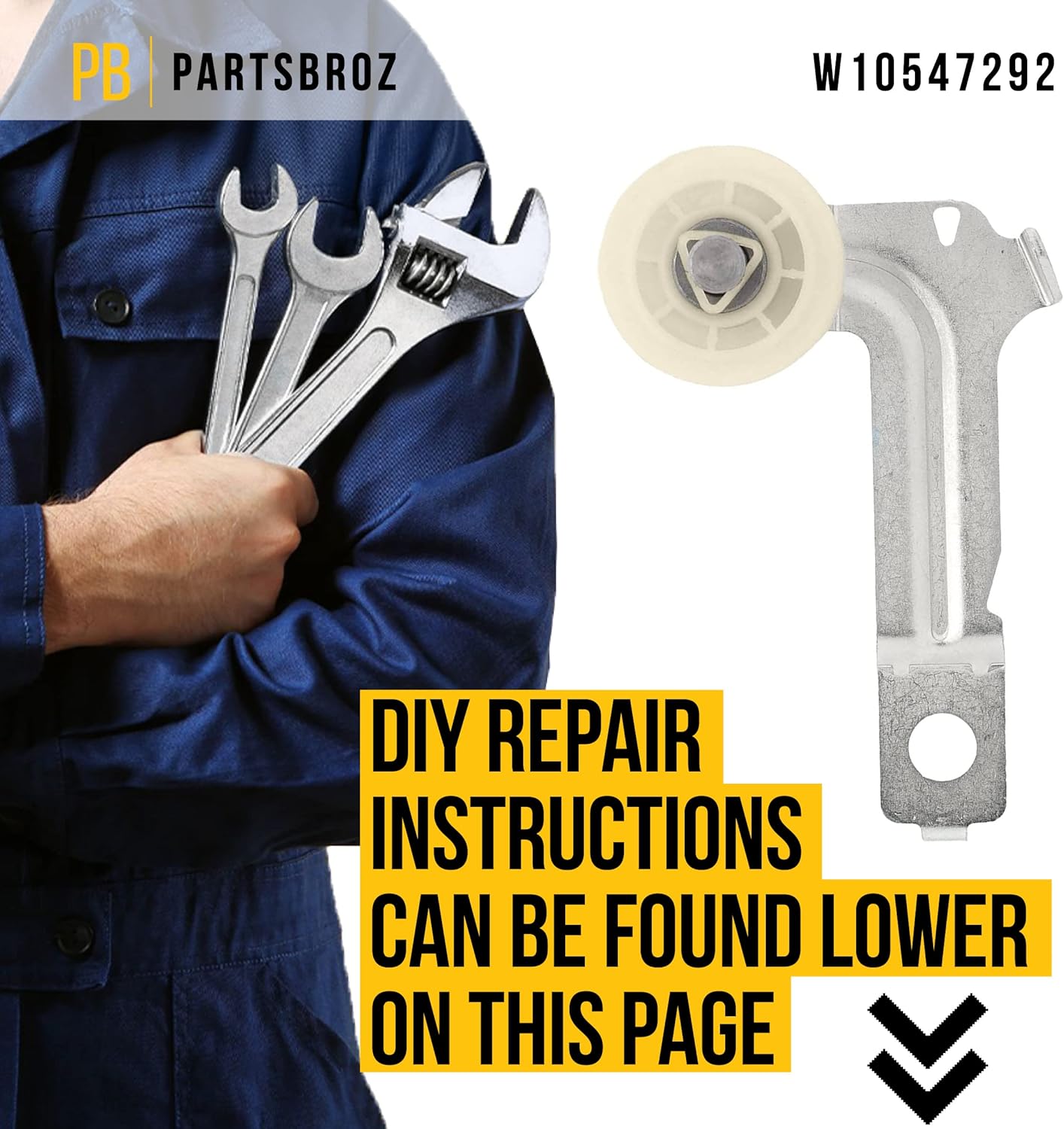 Compatible Idler Pulley Wheel and Arm for Whirlpool Maytag Dryer Models - Replaces AP6022817 W10547292 2683183 PS11756154 - Long-Lasting Tension Solution