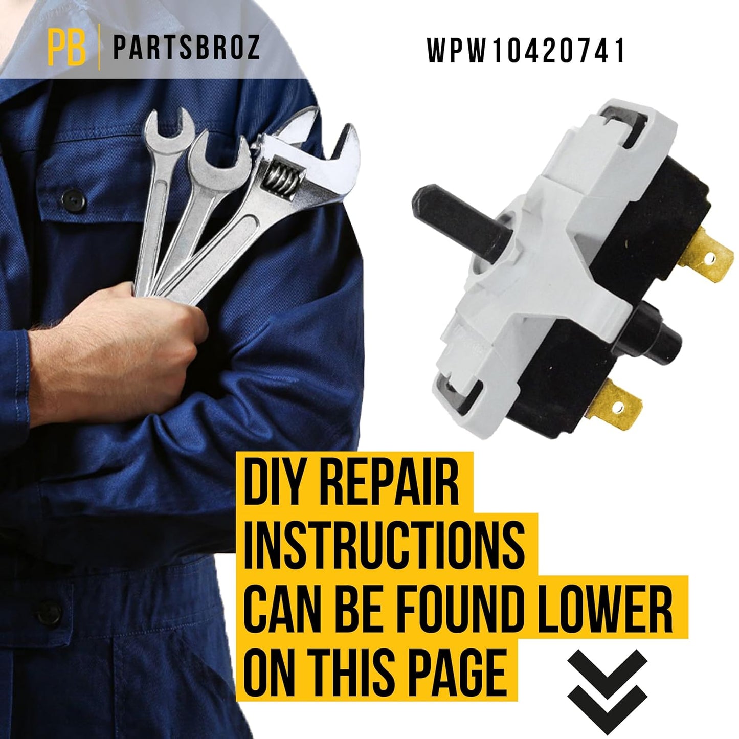 Compatible Push to Start Switch for Whirlpool Amana Roper Admiral Dryer - Replaces AP6021228 W10420741