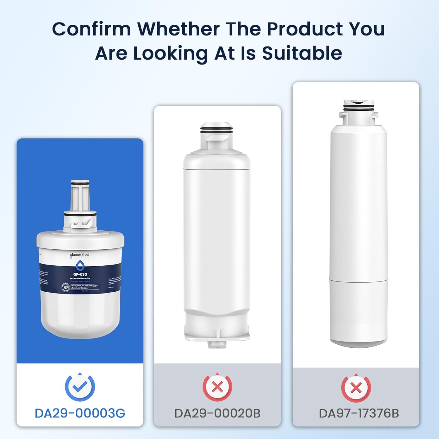Compatible Replacement for Samsung DA29-00003G Water Filter - Glacier Fresh DA29-00003F, DA29-00003B, HAFCU1 - 1 Pack