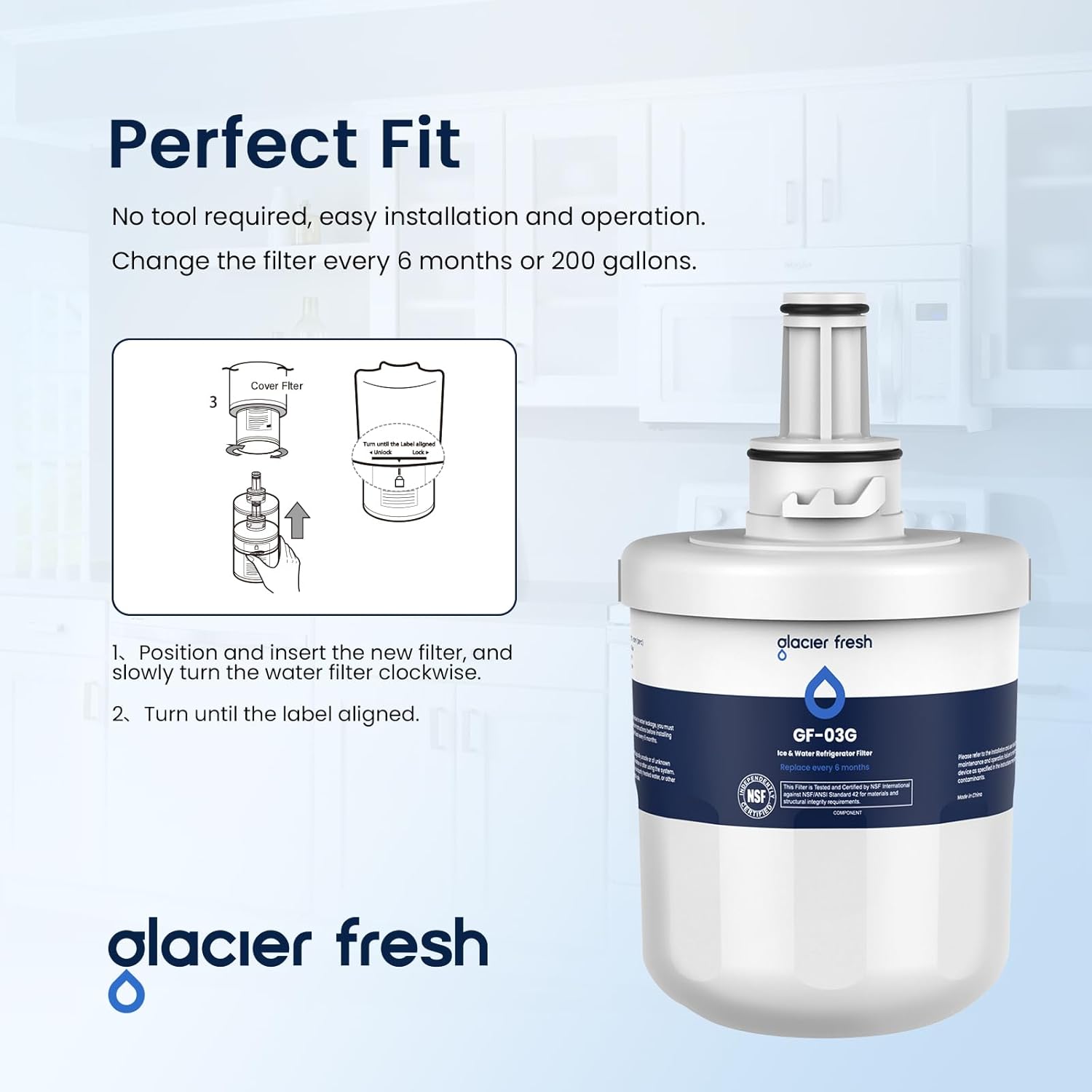 Compatible Replacement for Samsung DA29-00003G Water Filter - Glacier Fresh DA29-00003F, DA29-00003B, HAFCU1 - 1 Pack