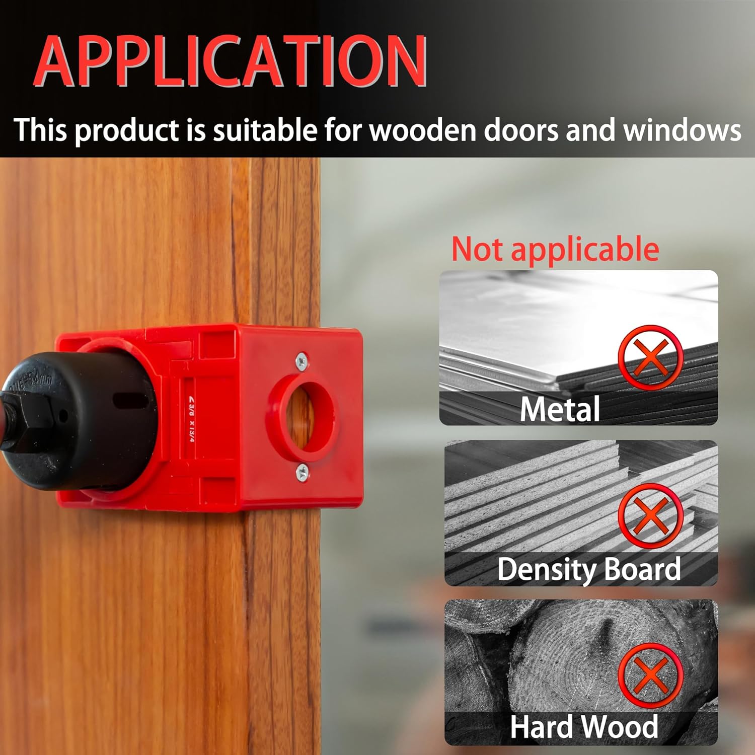 Complete Door Lock Installation Kit with 2-1/8" and 1" Hole Saws, Guide Template, and Arbor - Ideal for Wooden Doors/Windows
