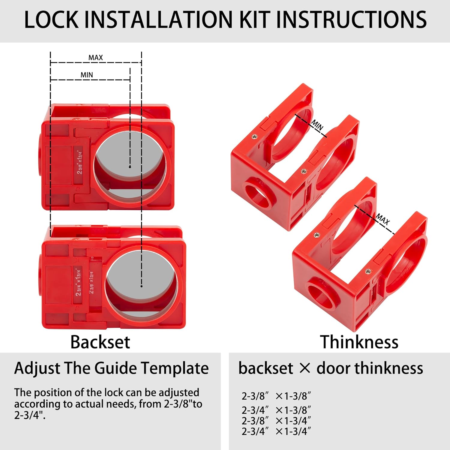 Complete Door Lock Installation Kit with 2-1/8" and 1" Hole Saws, Guide Template, and Arbor - Ideal for Wooden Doors/Windows