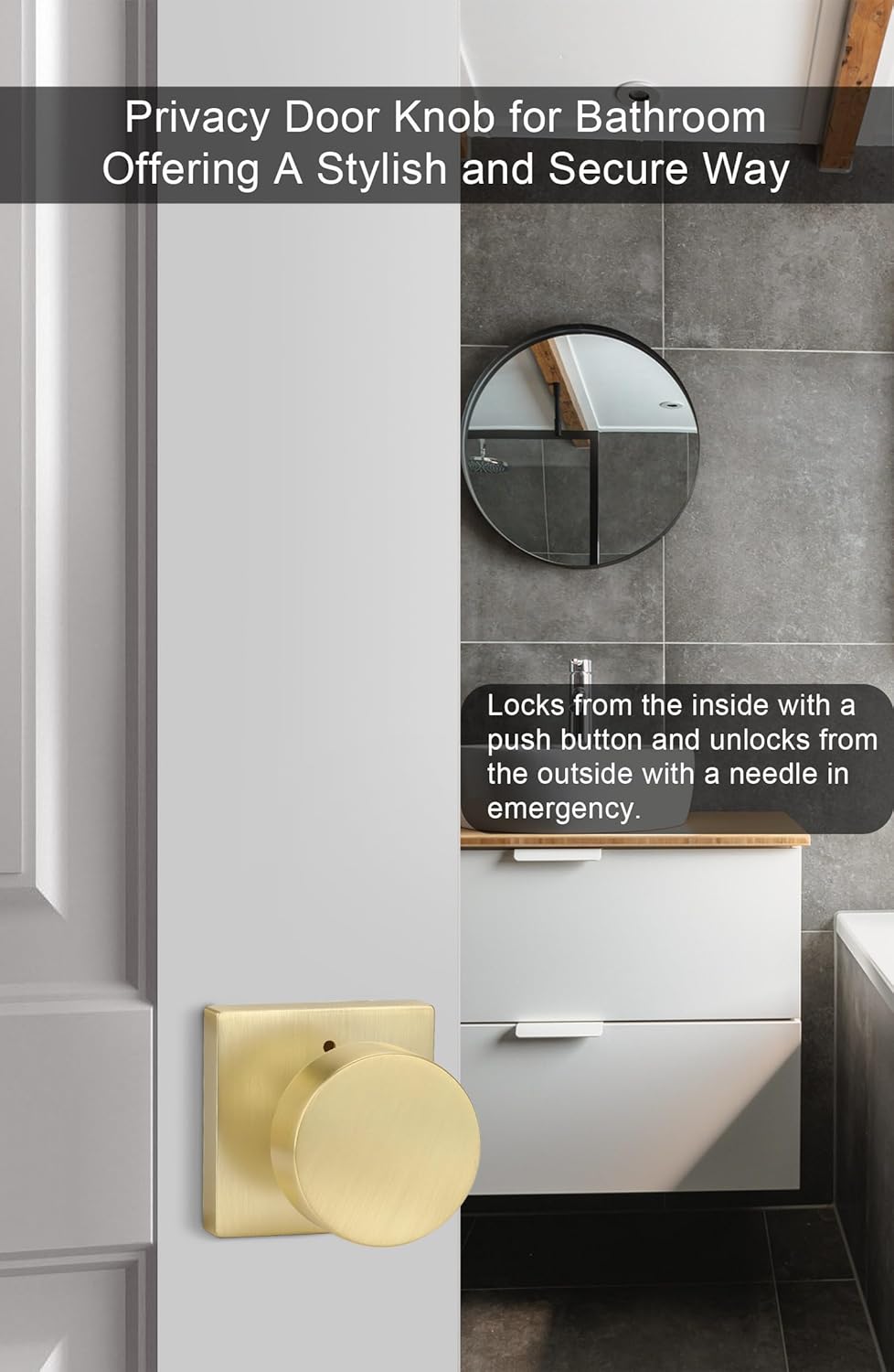 Contemporary Brushed Gold Privacy Interior Door Knob for Bedroom and Bathroom - Heavy Duty Zinc-Alloy, 1 Pack