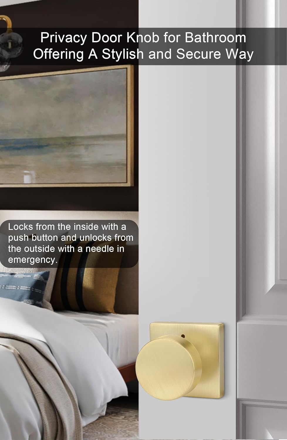 Contemporary Brushed Gold Privacy Interior Door Knob for Bedroom and Bathroom - Heavy Duty Zinc-Alloy, 1 Pack