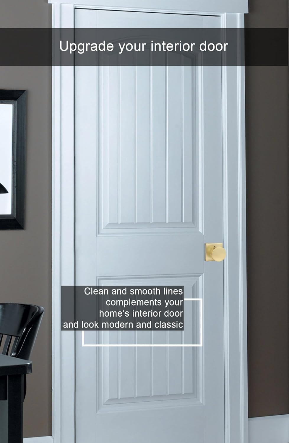 Contemporary Brushed Gold Privacy Interior Door Knob for Bedroom and Bathroom - Heavy Duty Zinc-Alloy, 1 Pack