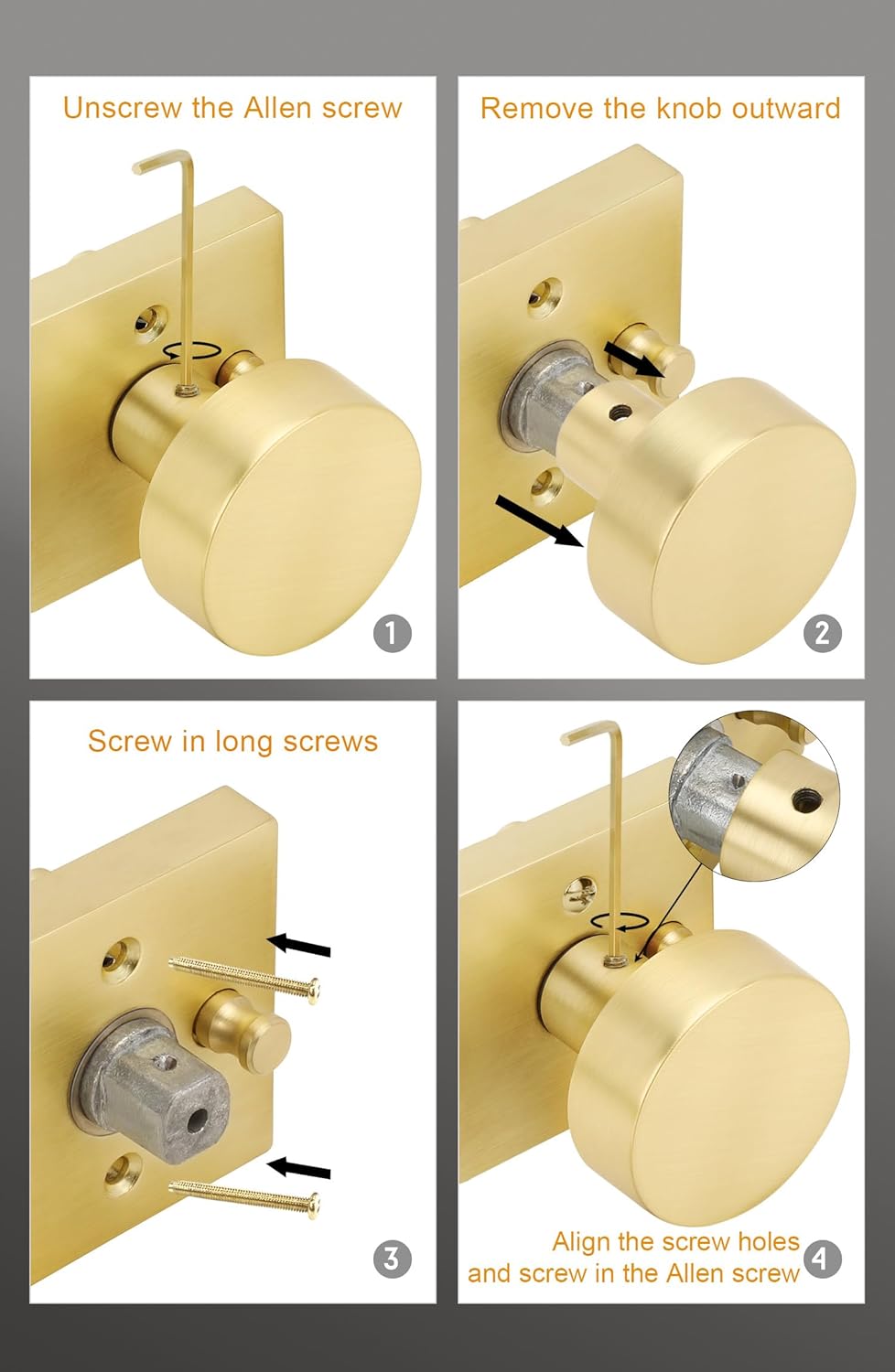 Contemporary Brushed Gold Privacy Interior Door Knob for Bedroom and Bathroom - Heavy Duty Zinc-Alloy, 1 Pack