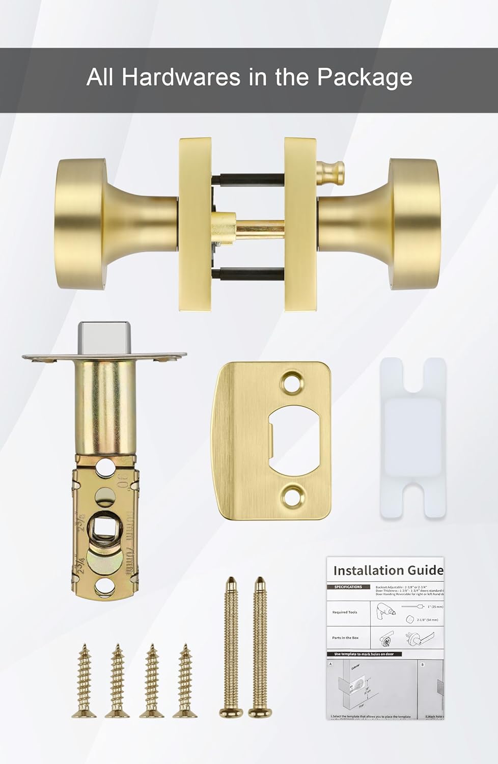 Contemporary Brushed Gold Privacy Interior Door Knob for Bedroom and Bathroom - Heavy Duty Zinc-Alloy, 1 Pack