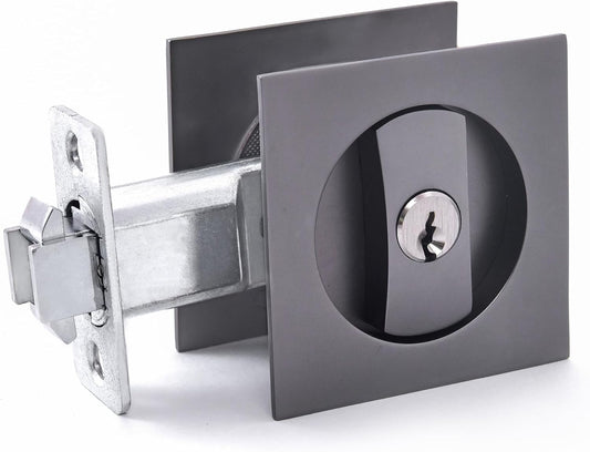 Contemporary Donatay Pocket Door Lock with Key - 2 3/8" Backset, Recessed 2 Sided, Invisible Hardware, for 1 3/8” to 2 3/16” Thickness Door