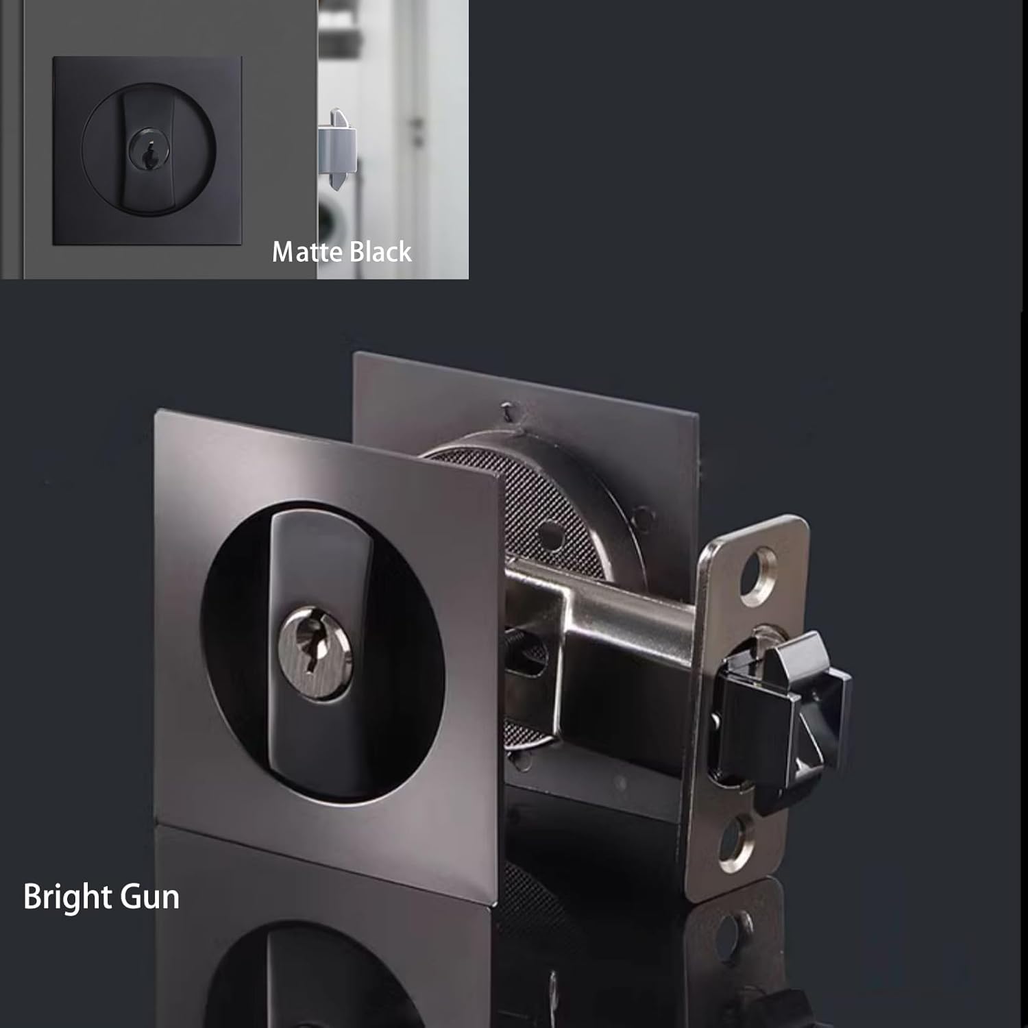 Contemporary Donatay Pocket Door Lock with Key - 2 3/8" Backset, Recessed 2 Sided, Invisible Hardware, for 1 3/8” to 2 3/16” Thickness Door