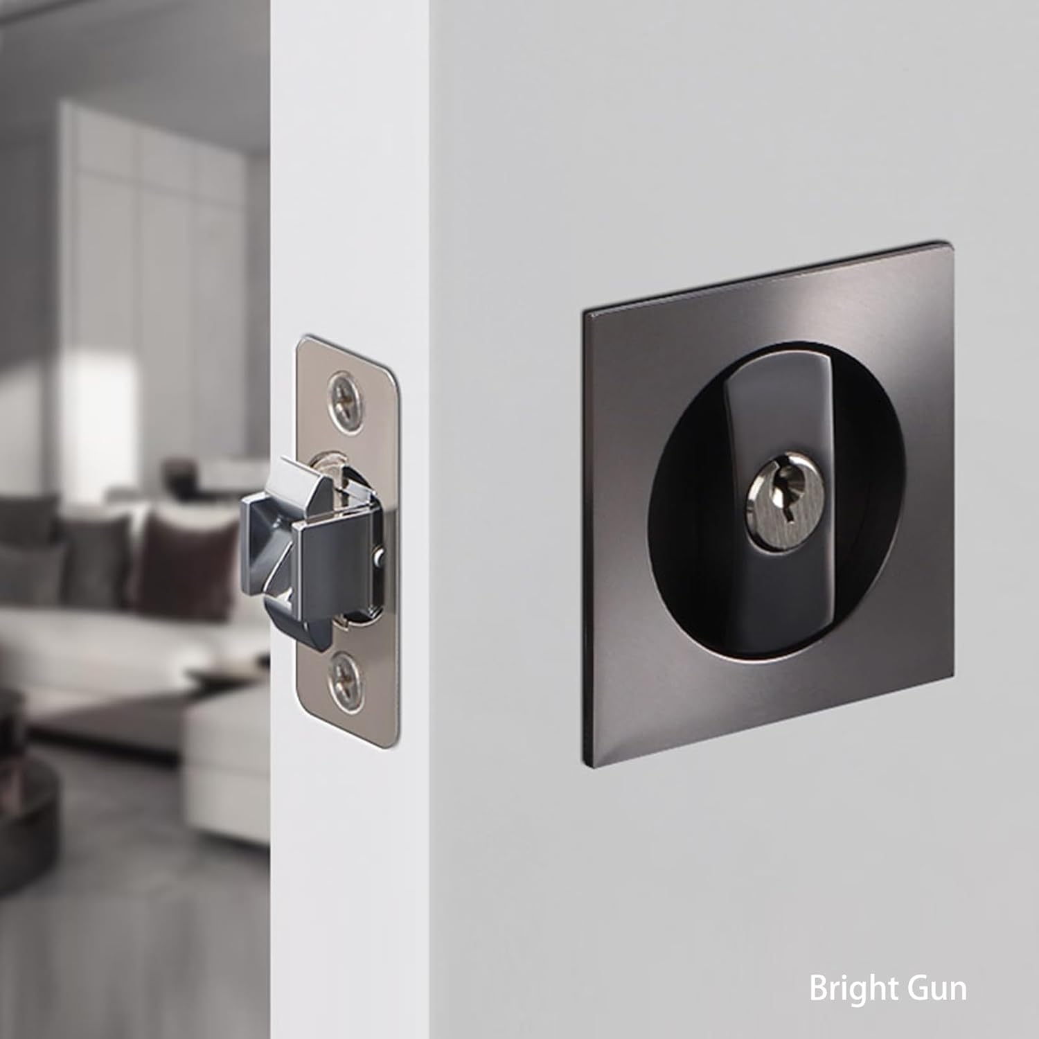 Contemporary Donatay Pocket Door Lock with Key - 2 3/8" Backset, Recessed 2 Sided, Invisible Hardware, for 1 3/8” to 2 3/16” Thickness Door