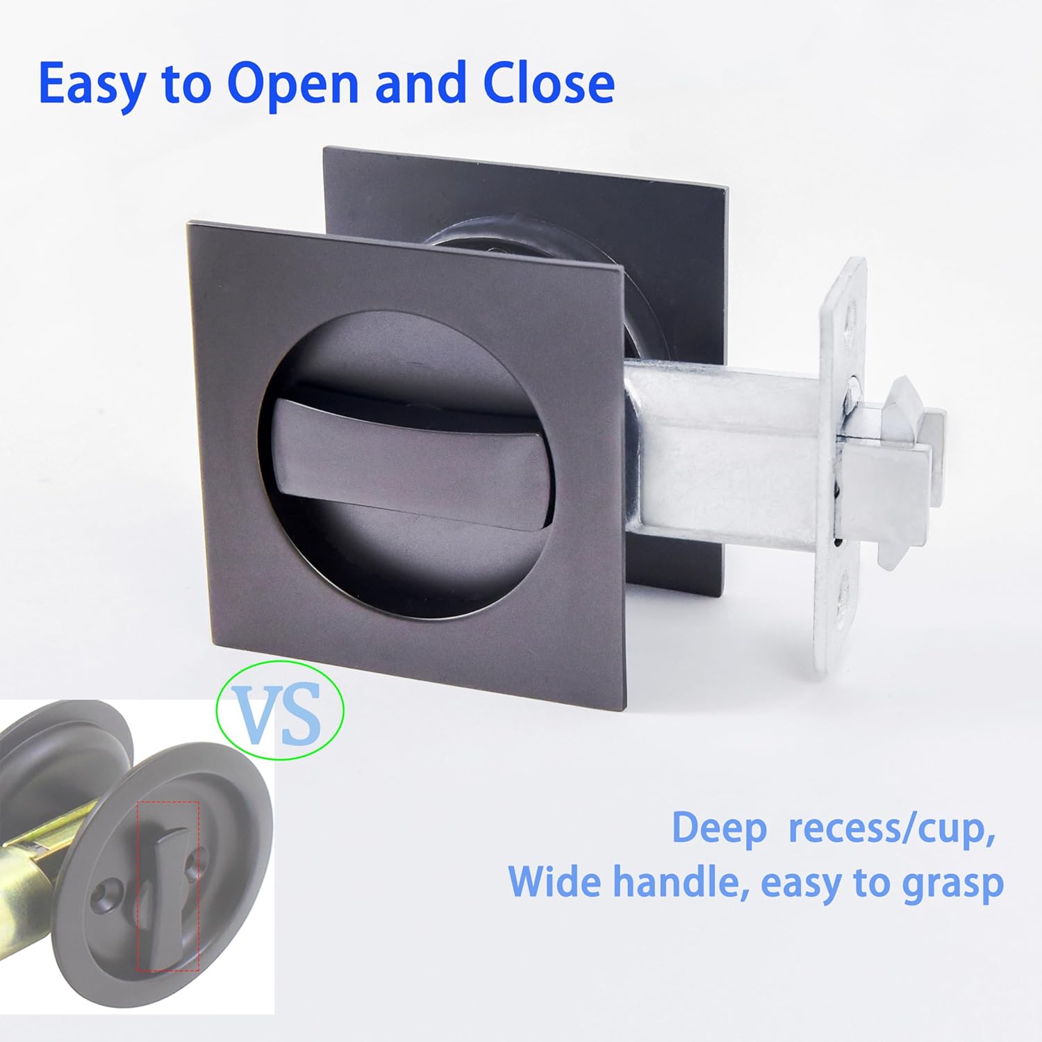 Contemporary Donatay Pocket Door Lock with Key - 2 3/8" Backset, Recessed 2 Sided, Invisible Hardware, for 1 3/8” to 2 3/16” Thickness Door