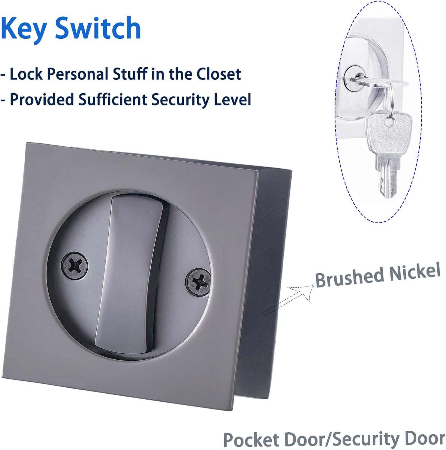 Contemporary Donatay Pocket Door Lock with Key - 2 3/8" Backset, Recessed 2 Sided, Invisible Hardware, for 1 3/8” to 2 3/16” Thickness Door