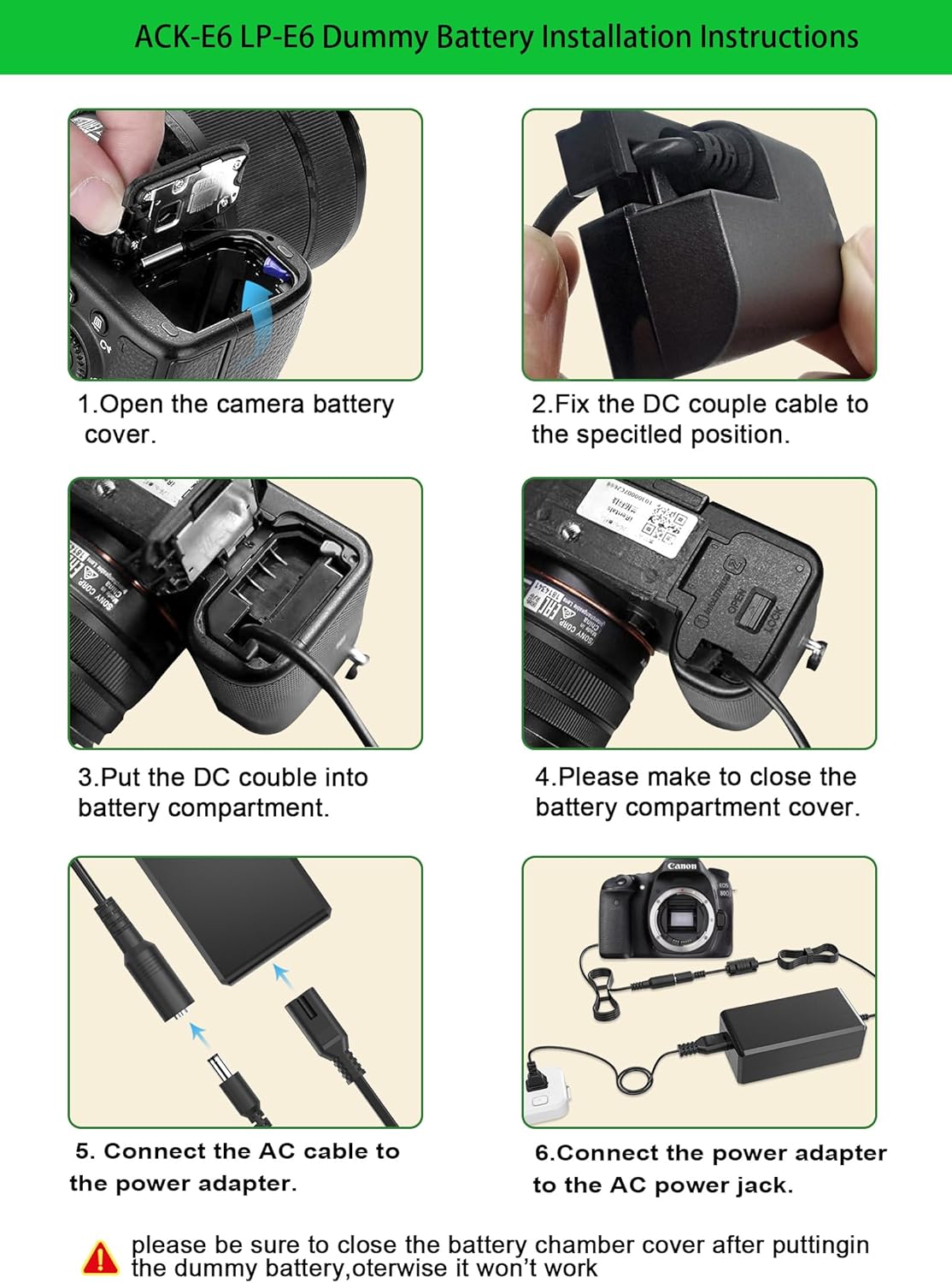 Continuous Power Adapter for Canon EOS Cameras: Gonine LP-E6 Dummy Battery ACK-E6 for R Series, 90D 80D 70D 60D 7D 6D, 5D Mark II/III/IV, 5DS 5DSR - R3 R5 R5C R6 R6II R7