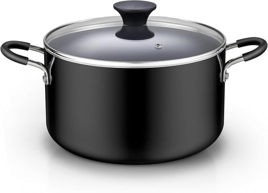 Cook N Home 6-QT Nonstick Stockpot with Glass Lid, Professional Deep Cooking Pot Casserole Cookware - Black