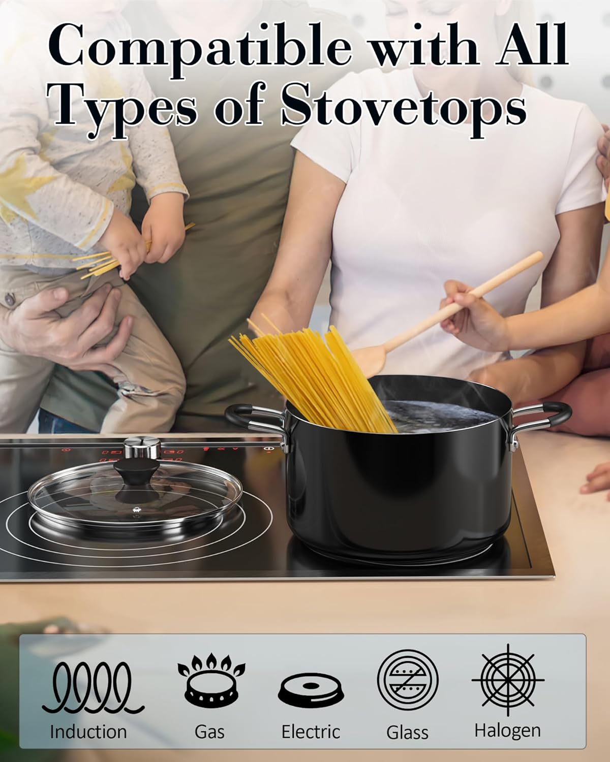 Cook N Home 6-QT Nonstick Stockpot with Glass Lid, Professional Deep Cooking Pot Casserole Cookware - Black