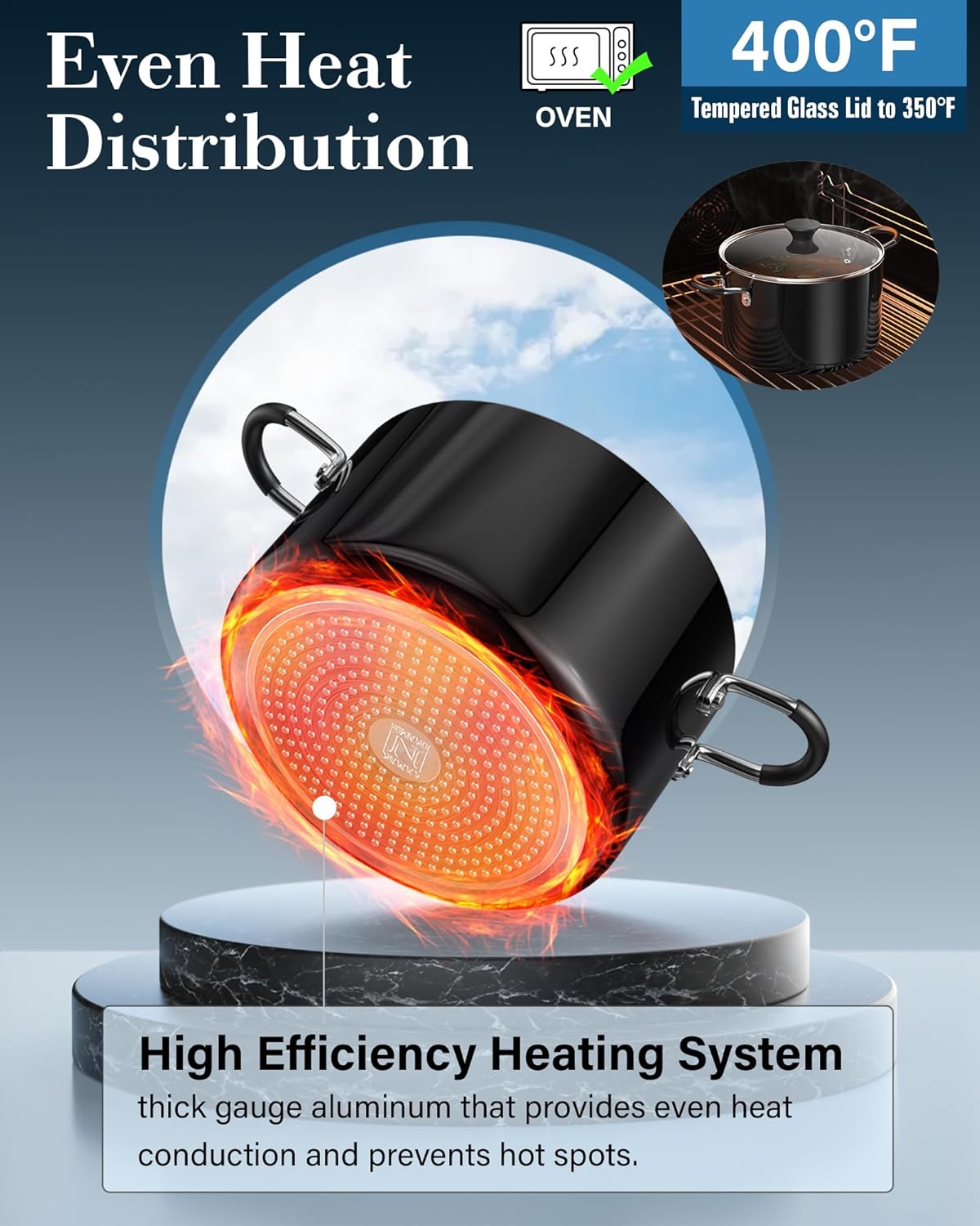 Cook N Home 6-QT Nonstick Stockpot with Glass Lid, Professional Deep Cooking Pot Casserole Cookware - Black