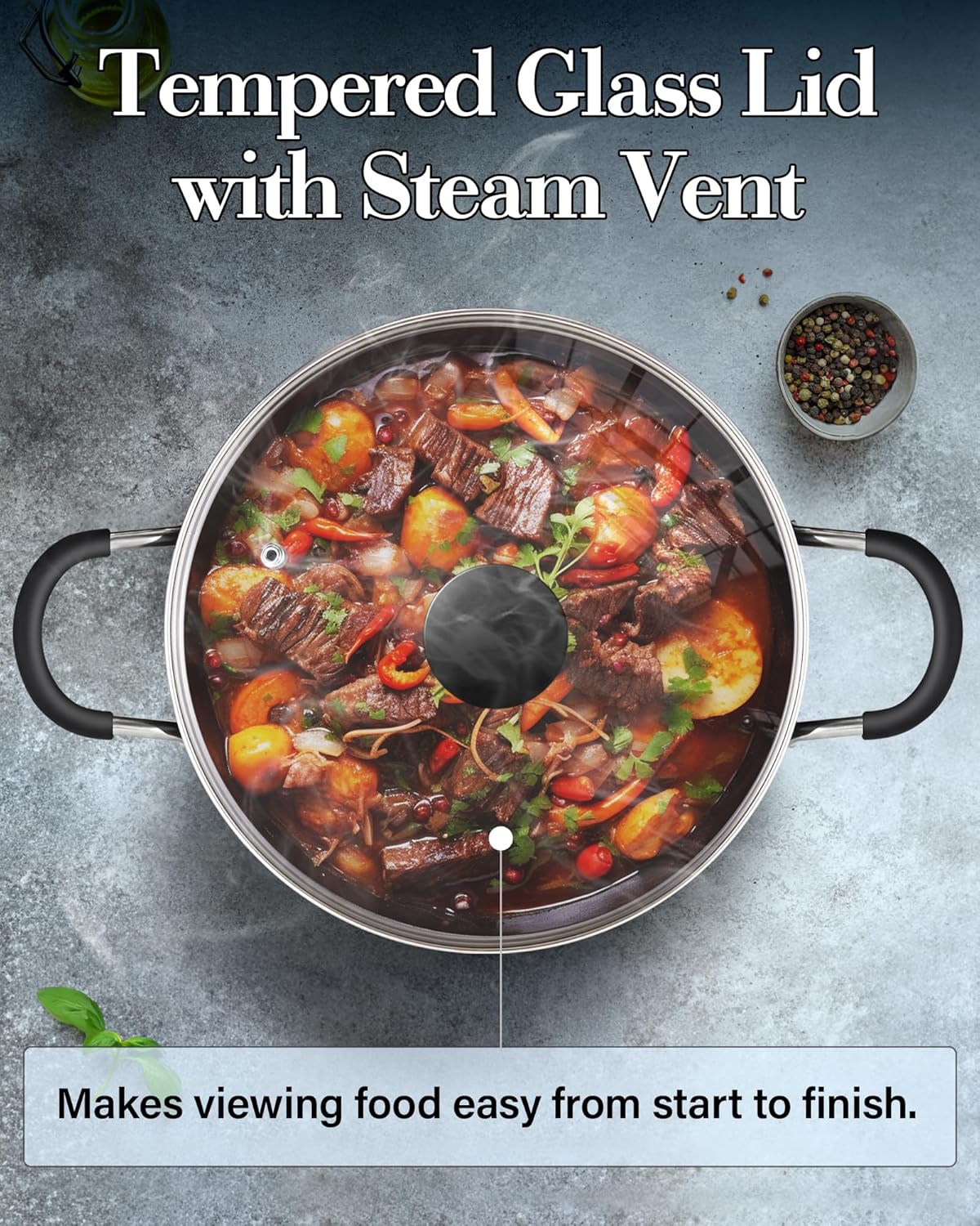 Cook N Home 6-QT Nonstick Stockpot with Glass Lid, Professional Deep Cooking Pot Casserole Cookware - Black