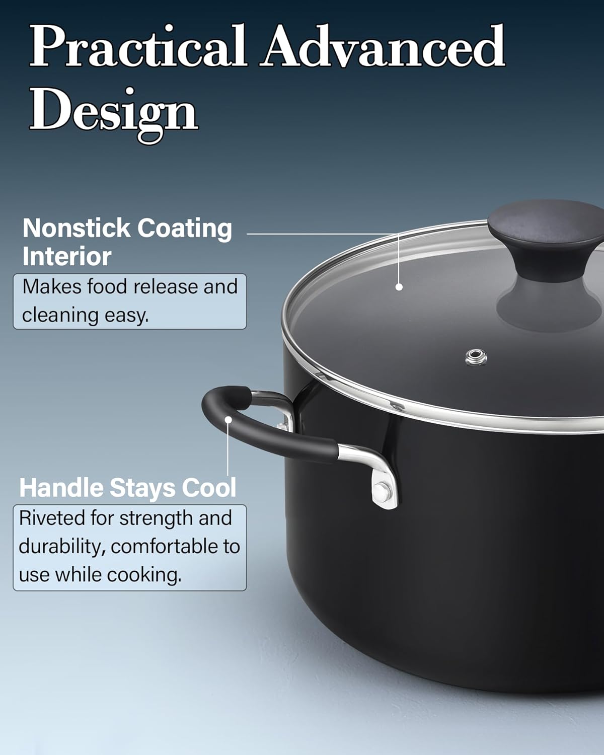 Cook N Home 6-QT Nonstick Stockpot with Glass Lid, Professional Deep Cooking Pot Casserole Cookware - Black