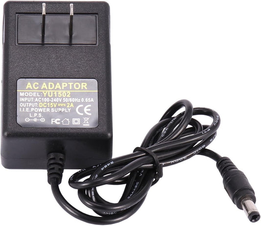COOLM 15V 2A Power Supply Adapter with 5.5x2.5mm Interface - AC 100-240V 50-60hz DC Charger Transformer for 15 Volt Devices