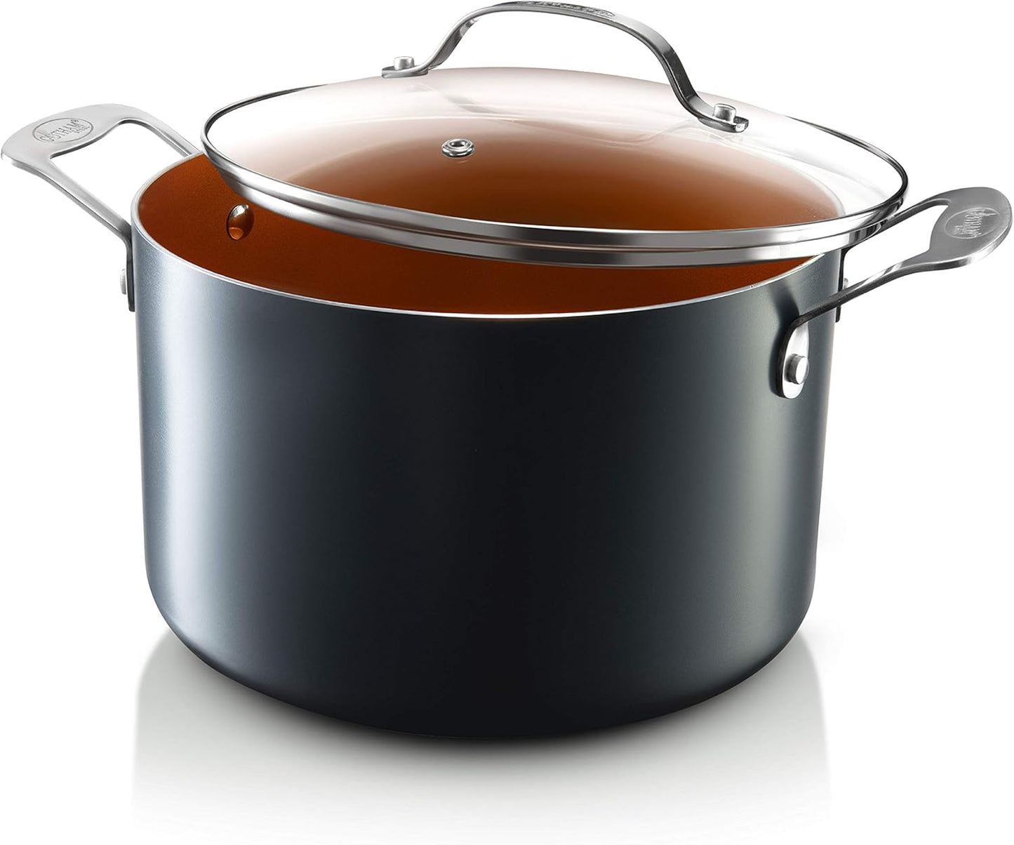 Copper 7 Quart Stock Pot with Ultra Nonstick Ceramic & Titanium Coating, Tempered Glass Lid - Dishwasher Safe
