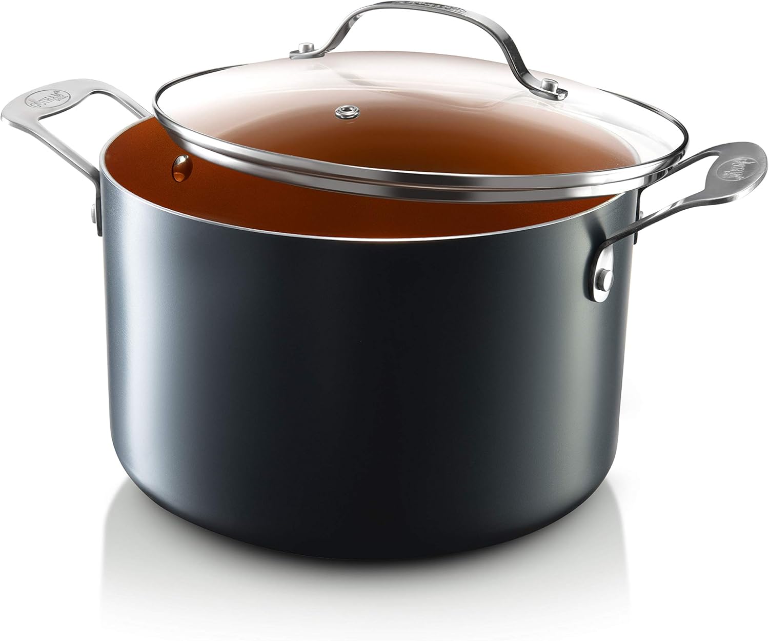 Copper 7 Quart Stock Pot with Ultra Nonstick Ceramic & Titanium Coating, Tempered Glass Lid - Dishwasher Safe