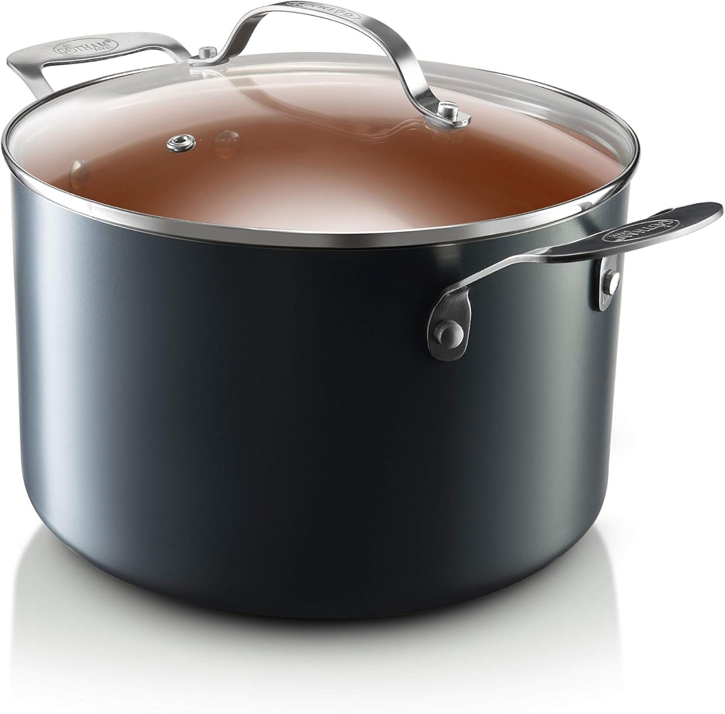 Copper 7 Quart Stock Pot with Ultra Nonstick Ceramic & Titanium Coating, Tempered Glass Lid - Dishwasher Safe