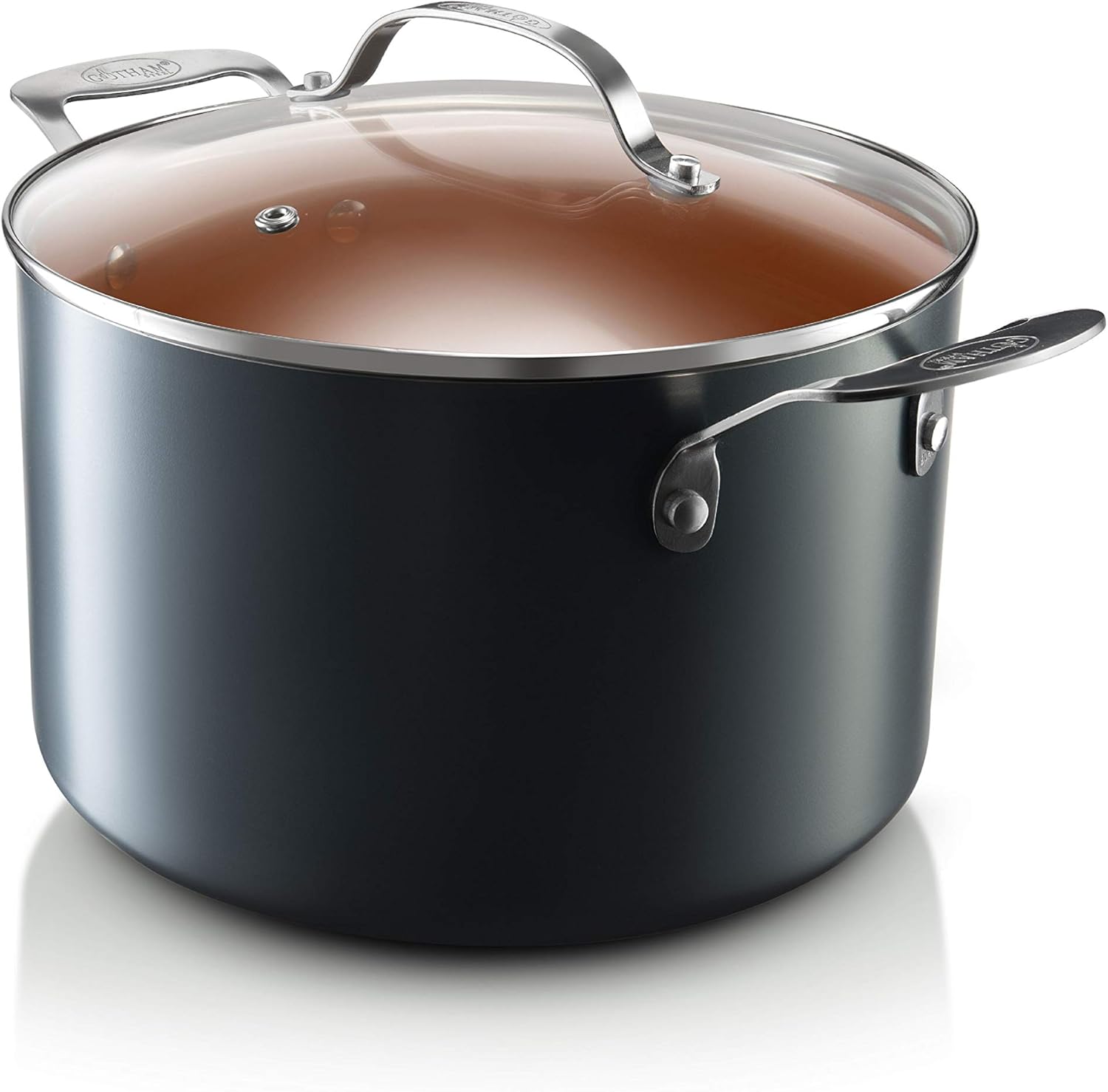Copper 7 Quart Stock Pot with Ultra Nonstick Ceramic & Titanium Coating, Tempered Glass Lid - Dishwasher Safe