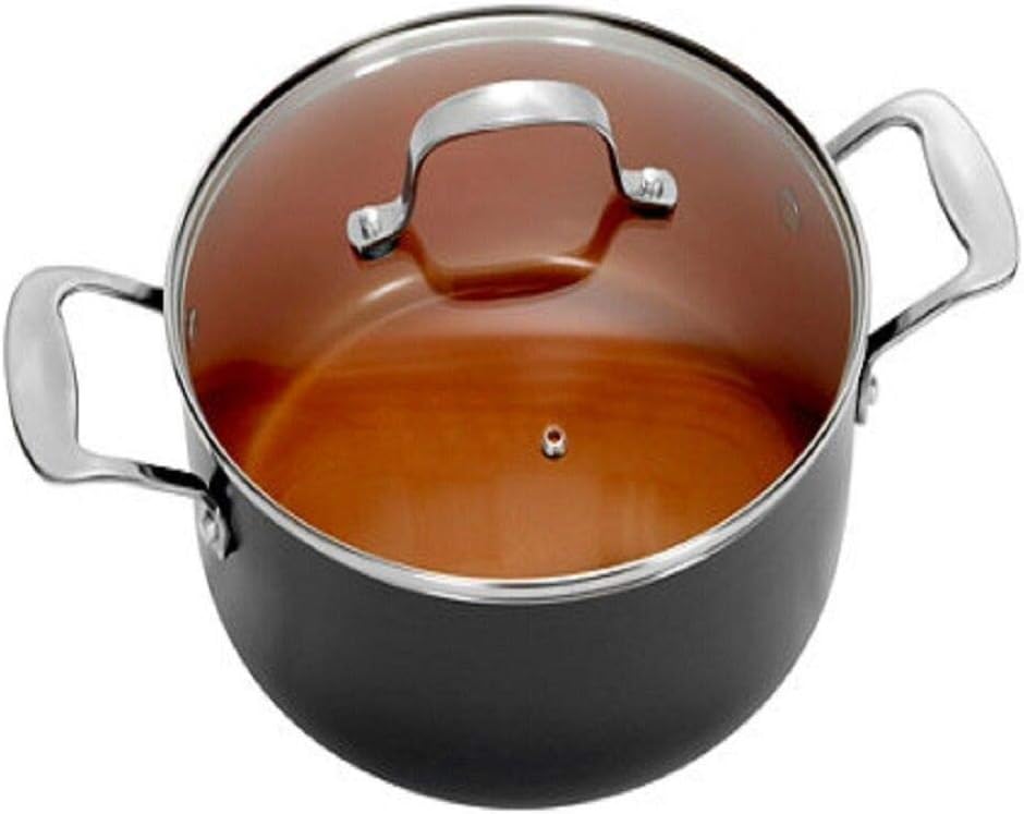 Copper 7 Quart Stock Pot with Ultra Nonstick Ceramic & Titanium Coating, Tempered Glass Lid - Dishwasher Safe