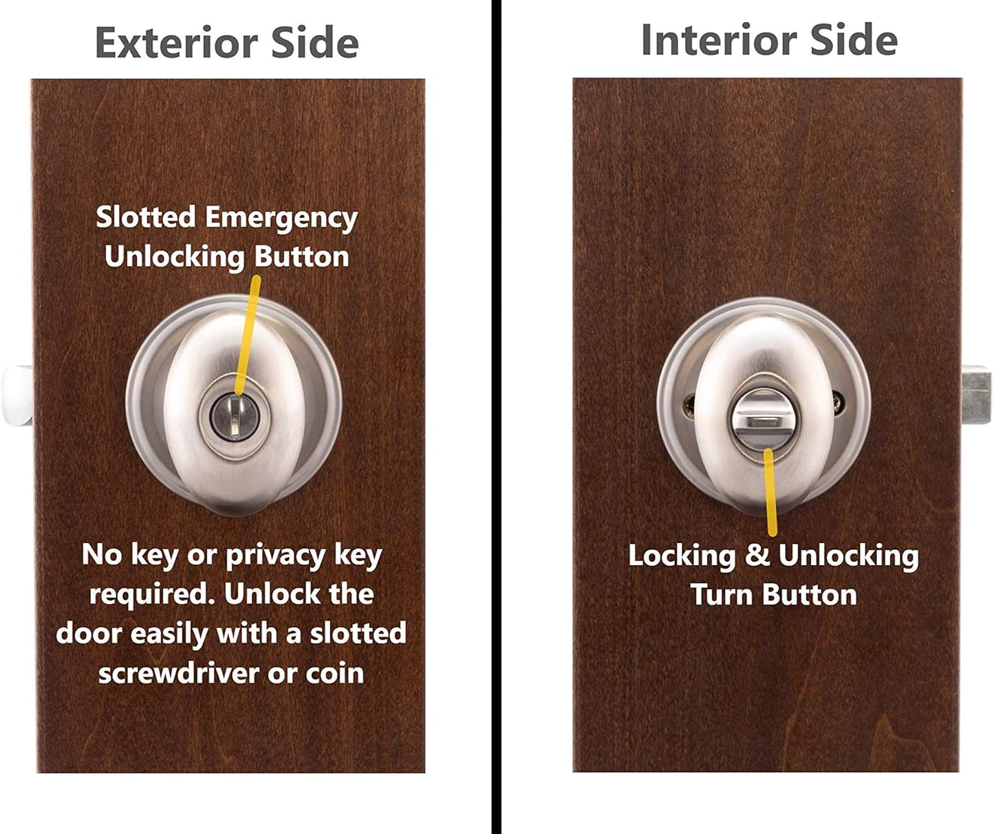 Copper Creek EK2030SS Egg Door Knob, Privacy Function, 1 Pack - Satin Stainless Finish