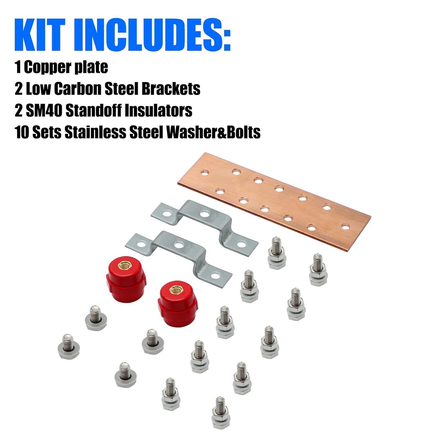 Copper Grounding Bar Kit for Wall Mounting with 10 Terminal Positions - Set of 2