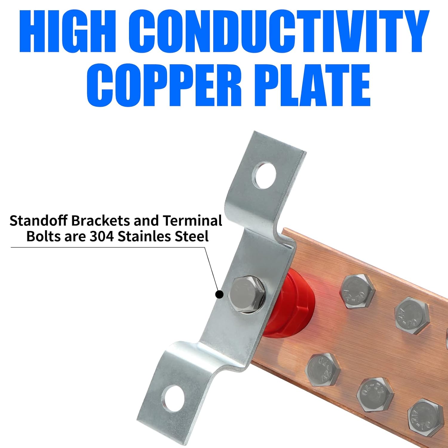 Copper Grounding Bar Kit for Wall Mounting with 10 Terminal Positions - Set of 2